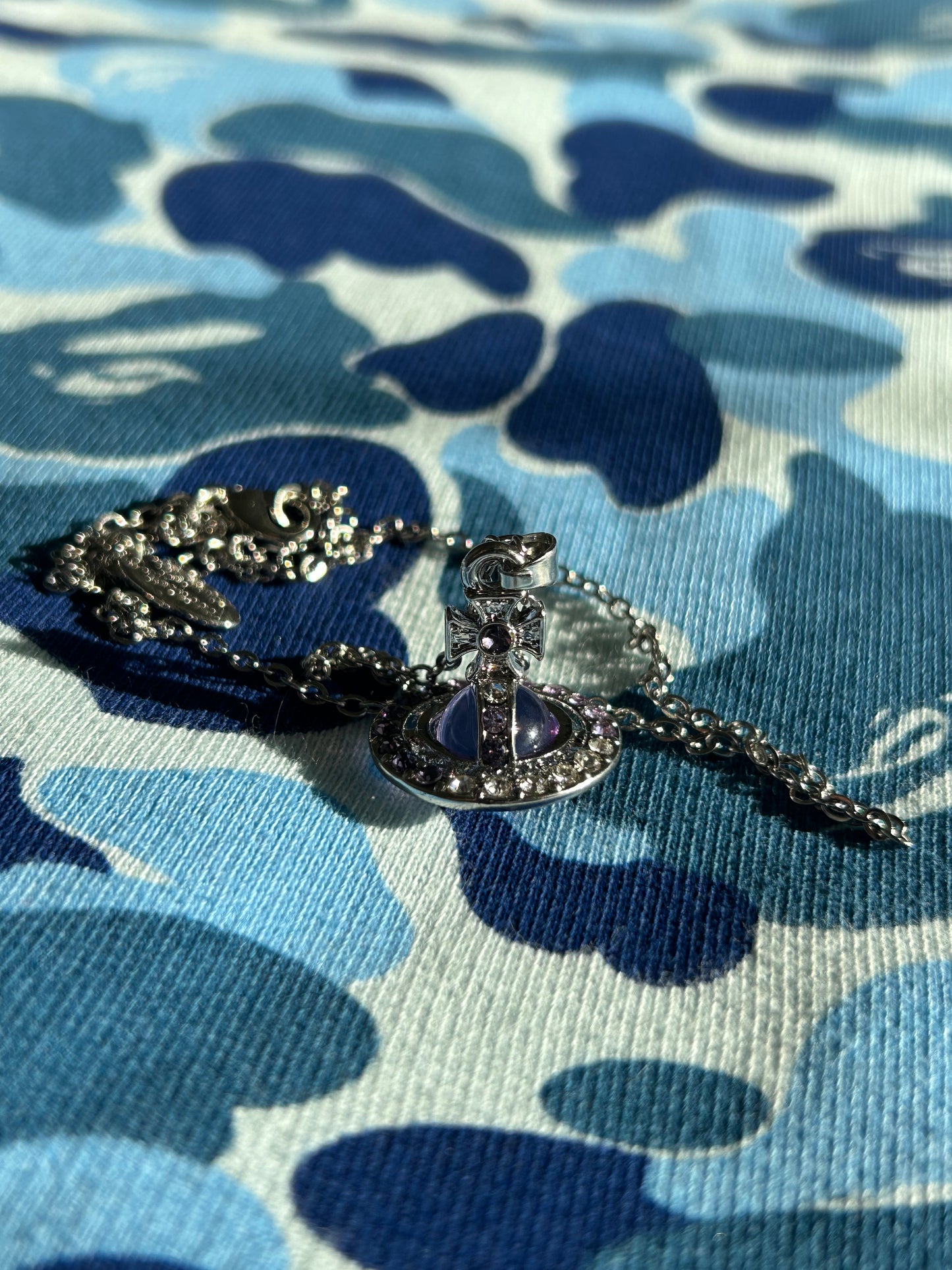 Vivienne Westwood Purple Orb with Cross necklace